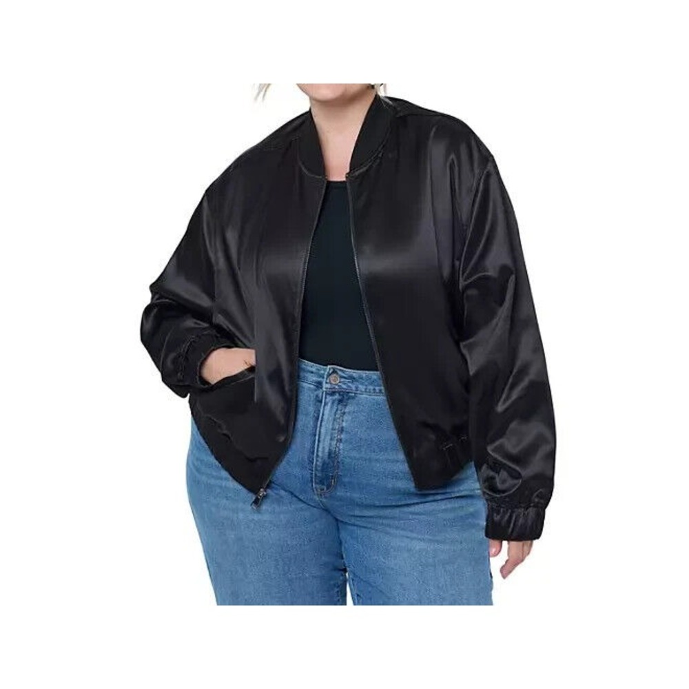 Edited by Remi Bader Womens Satin Bomber Jacket Black Size 3X Plus NWT